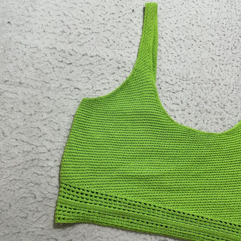 Forever 21 Women's Medium Sleeveless Cropped Tank Top Knit Lime Green Cotton - Picture 2 of 12